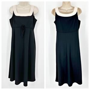 Carole Little VINTAGE Midi Dress Black Cream Empire Waist Sleeveless Women Sz 10